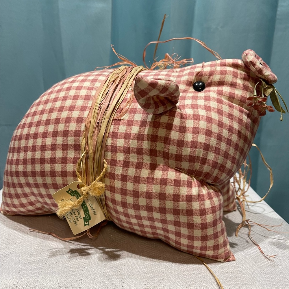 Handmade Fabric Gingham Pig